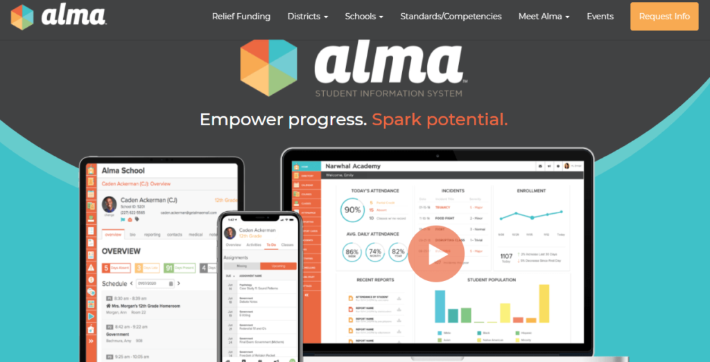Interface of alma Student record management system