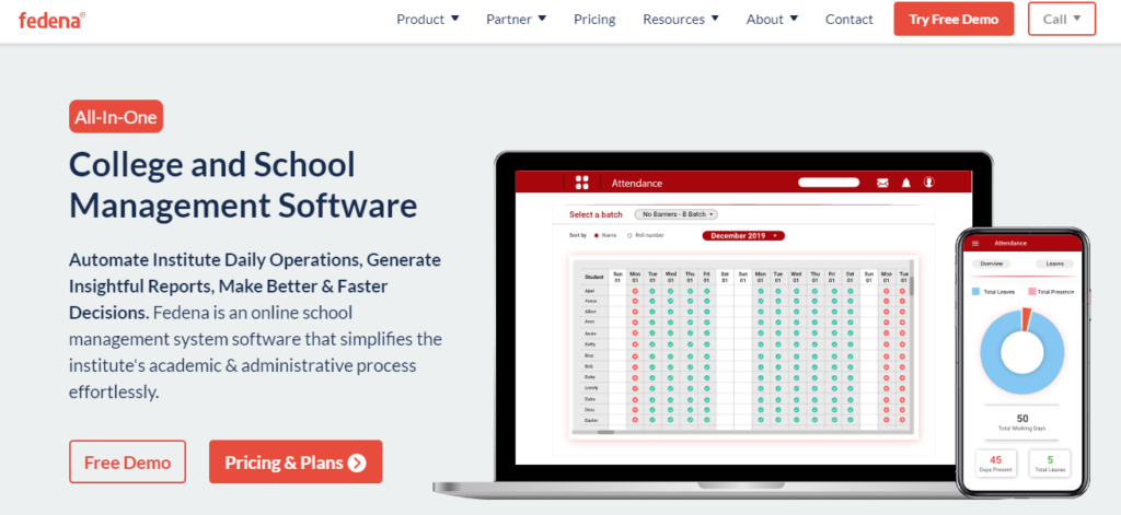 Interface of Fedana Student record management system