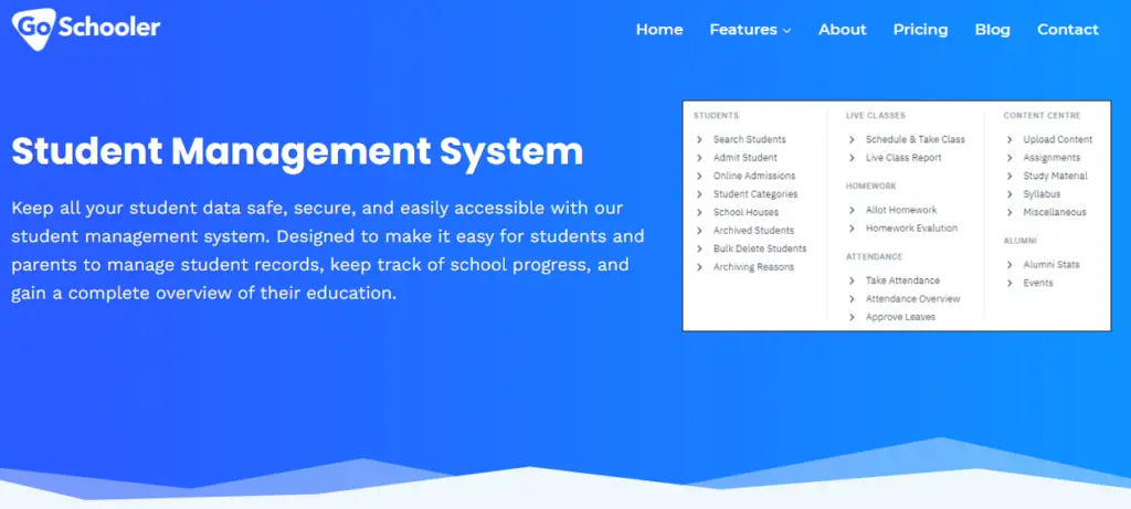 Interface of GoSchooler Student record management system