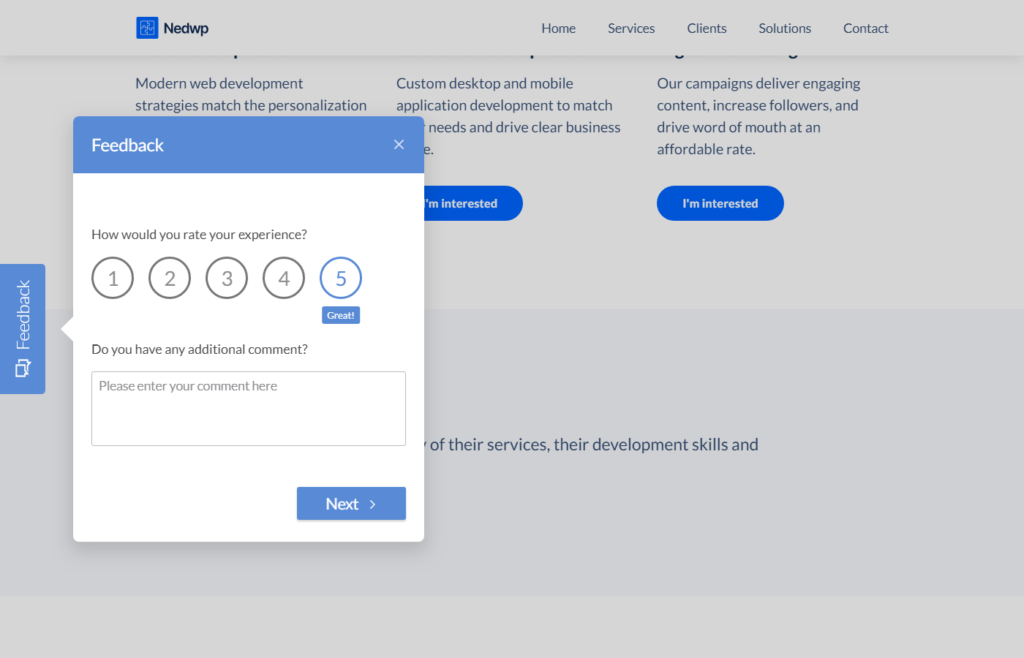 Multiple choice question screenshot on feedback modal plugin