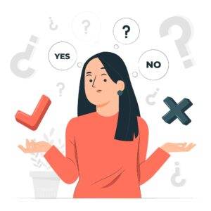 This illustration includes a women not sure about her decisions.