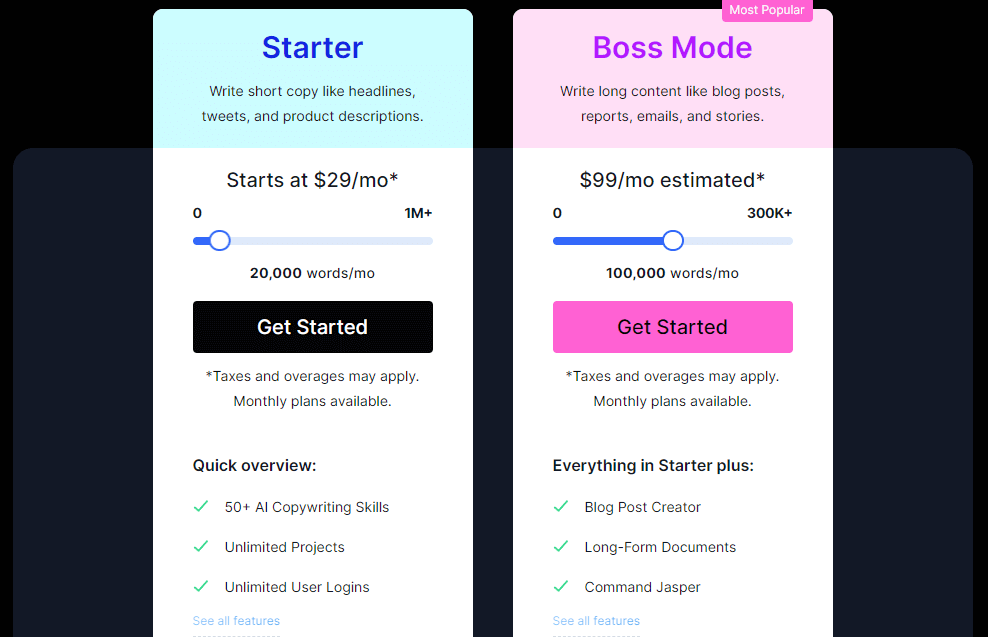 Jasper Pricing plans (1)