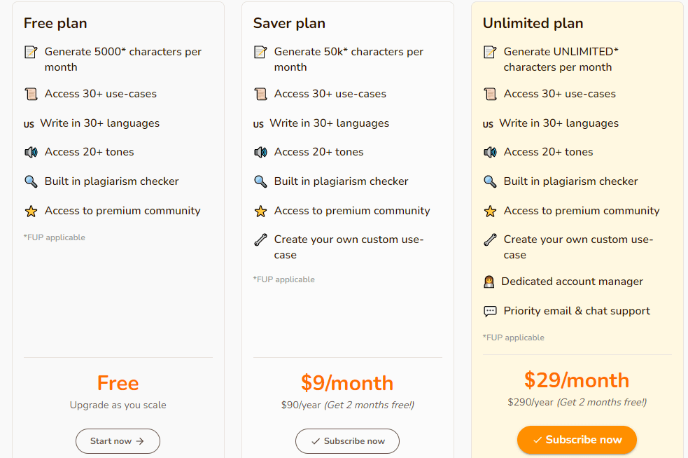 Rytr Pricing plans 