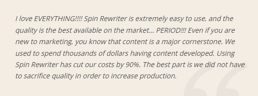 Screenshot of spinrewriter feedback