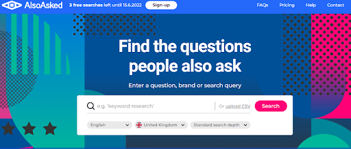 Alsoasked tool home page interface