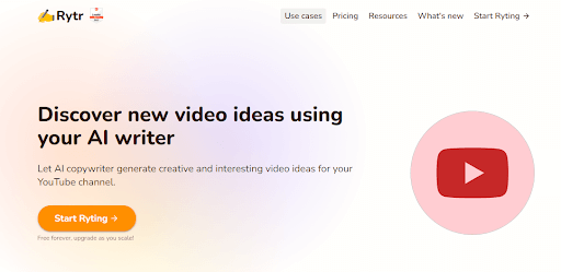 RytrAI YouTube idea creation tool interface
