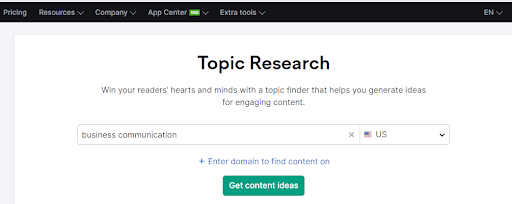 Semrush topic research tool interface
