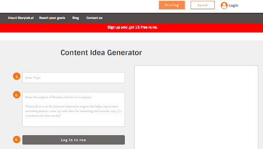 Storylab content idea generator tool interface