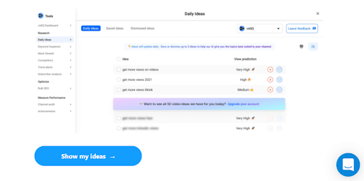 Vidiq interface of content ideas