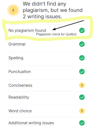 Quillbot plagiarism check results