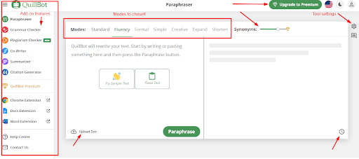 Quillbot software interface